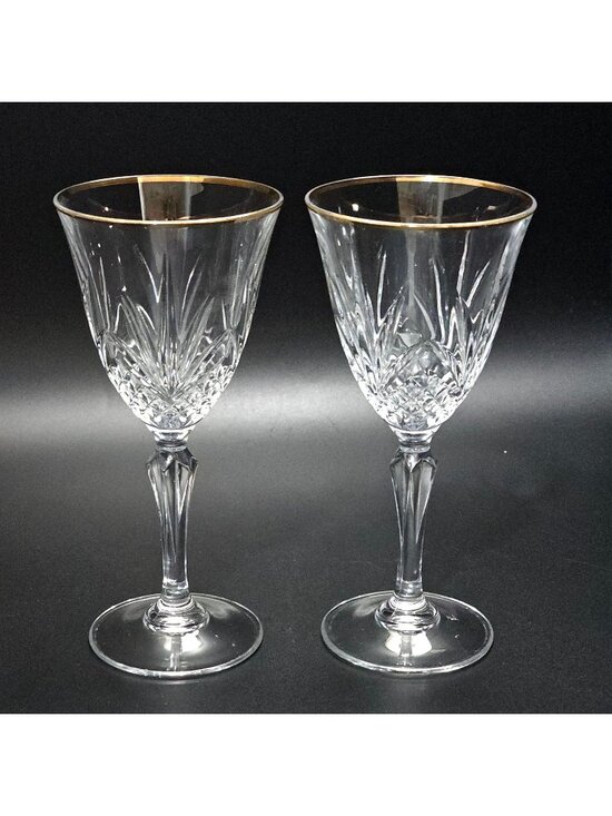 Cristal de Flandre Other - 2 Cristal de Flandre Salzburg Gold Wine Glasses 6.5" cut crystal 1990s France vi